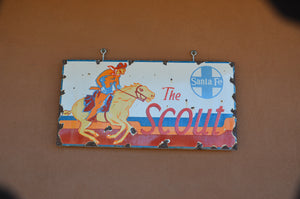 Vintage Porcelain Santa Fe Scout Railroad Sign